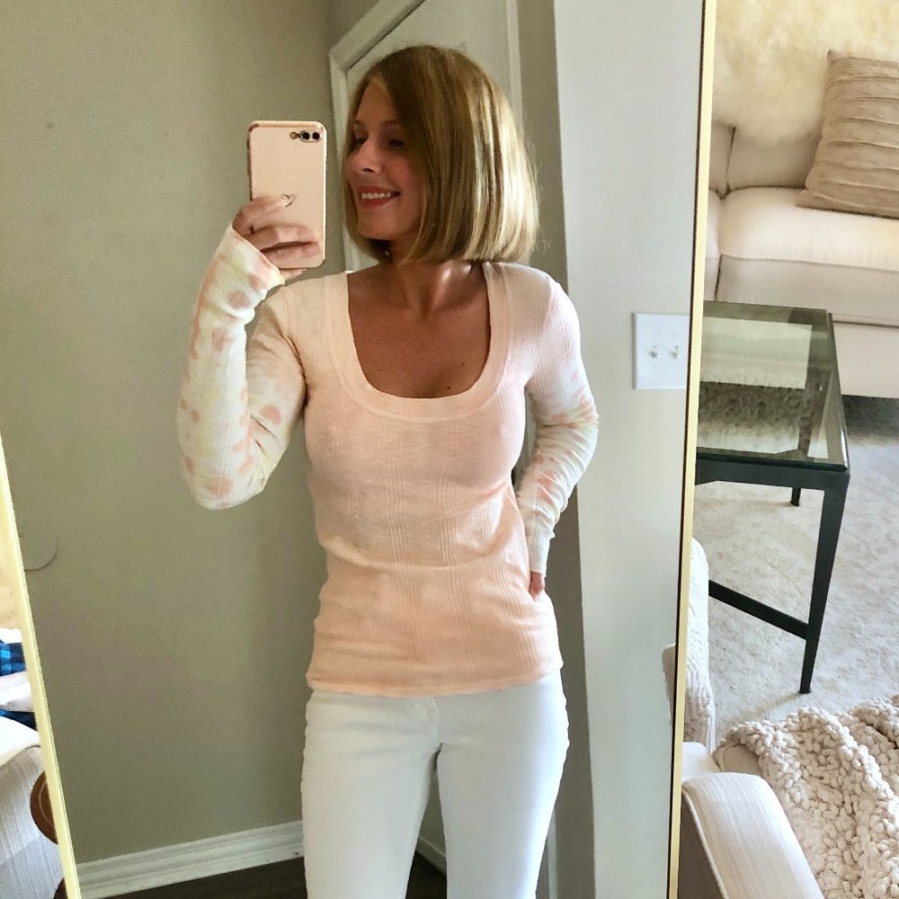 Free People peach thermal with tie-dye arm detail